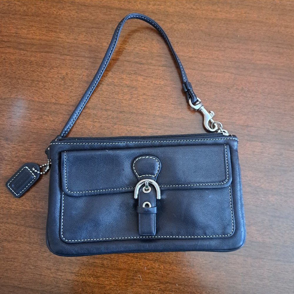 Coach Black Leather Wristlet Clutch